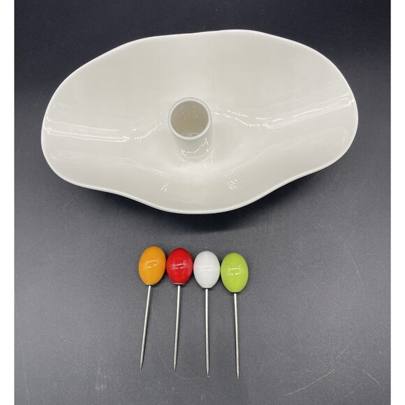 Appetizer Snack Bowl Olive Pick Modern Ceramic Uno Casa Serving Dish Forks Party - Picture 6 of 9